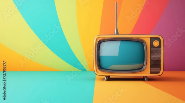 Fototapeta Vintage analog tv on a retro colorful background