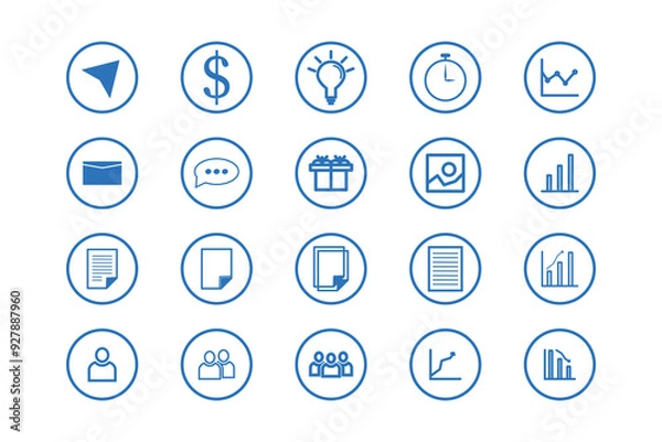 Fototapeta Business thin line stroke icons, business process, commerce, learning, industry, customer service