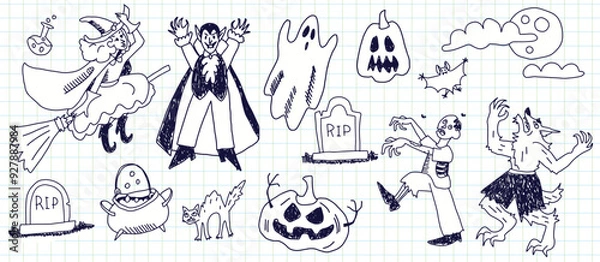 Obraz vector set of doodles halloween characters and things