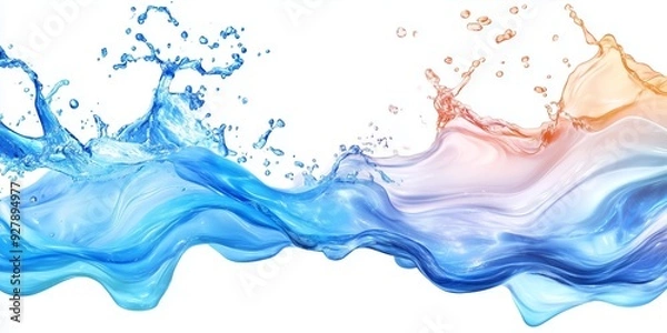 Fototapeta Un'esplosione dinamica di acqua blu catturata in movimento, con gocce e onde fluide che creano un effetto visivo trasparente e rinfrescante, perfetto per concetti di freschezza e vitalità.