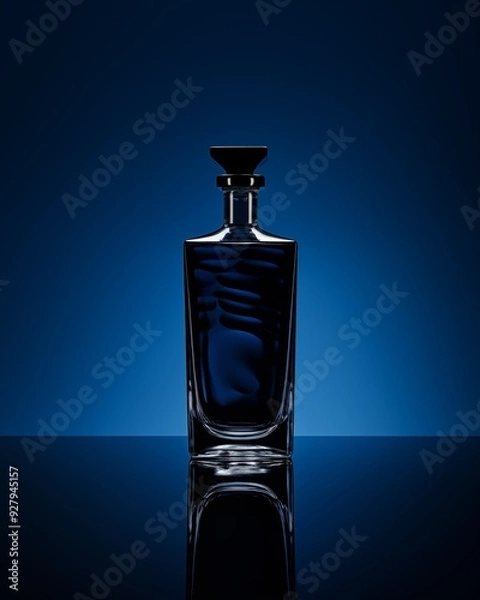 Fototapeta A stylish perfume bottle set against a calming blue backdrop, emphasizing its beauty and sophistication.