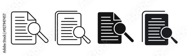 Fototapeta Search result line icon set. Financial statement overview and online research analysis vector symbols. Data optimization sign. Online review document verification icon. Audit and case study symbol.