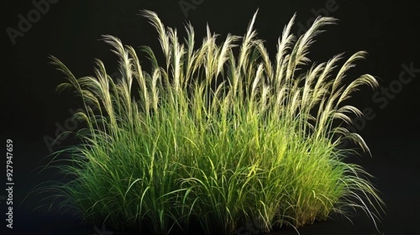 Fototapeta Mixed prairie grass bed featuring tall bluestem and switchgrass, ideal for natural landscaping and erosion control, isolated on black background
