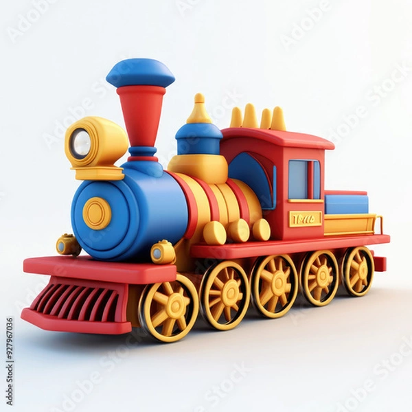 Fototapeta 3D cartoon train. on a solid white background