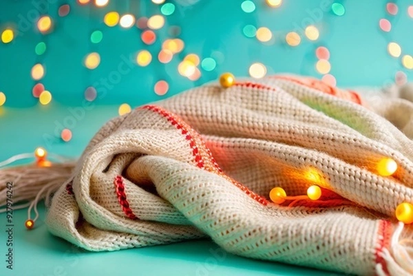Fototapeta A woven texture that subtly mimics a handwoven fabric. pastel bokeh lights float across the surface.