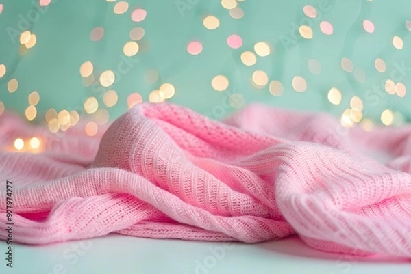 Fototapeta A woven texture that subtly mimics a handwoven fabric. pastel bokeh lights float across the surface.