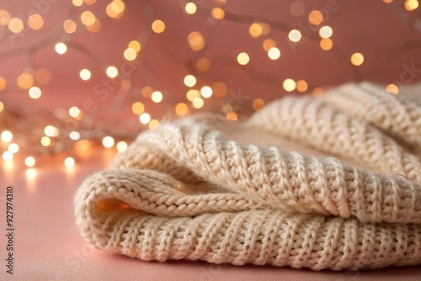 Fototapeta A woven texture that subtly mimics a handwoven fabric. pastel bokeh lights float across the surface.