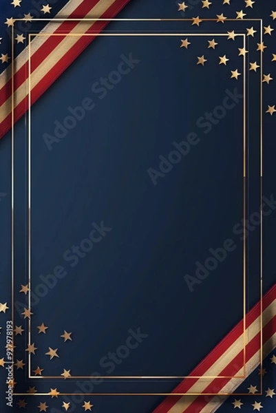 Fototapeta The elegant darkthemed frame featuring patriotic stars and stripes is ideal for adding a touch of sophistication and patriotism to various designs, invitations, or eventrelated projects
