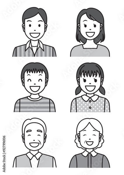 Fototapeta 笑顔の老若男女-グレー