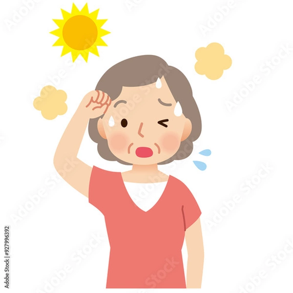 Fototapeta 屋外で汗をかく高齢者　熱中症