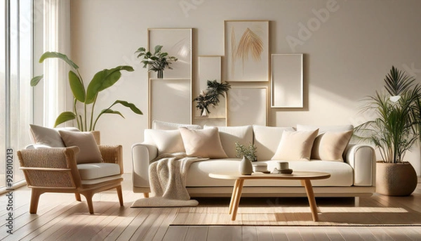Fototapeta Image material of a stylish and unified living room. Background material of a simple and modern living room.