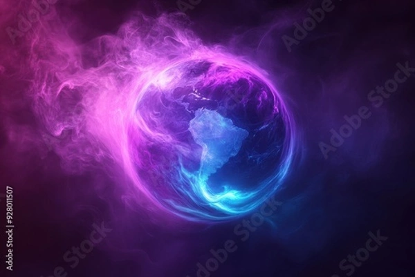 Obraz Glowing Earth with Nebula Effect