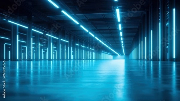 Fototapeta Futuristic warehouse featuring generative AI, streamlined inventory and logistics operations, advanced tech environment