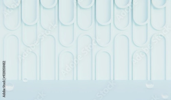 Fototapeta Geometric plinth with simple background and columns. Abstract studio room. Simple scene for cosmetic products, promotion, display, 3D rendering.