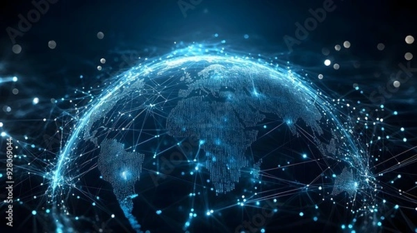 Fototapeta A futuristic 3D search engine globe with a network of interconnected data points