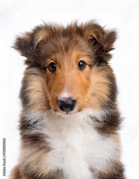 Obraz ラフ・コリーの子犬のポートレート（Rough Collie puppy portrait on white background）
