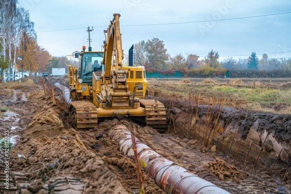 Fototapeta Excavator Working on a Construction Project