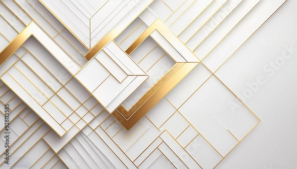 Obraz White geometric tech background with abstract golden lines