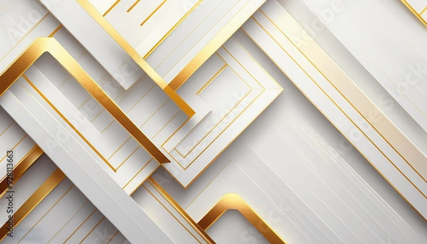 Obraz White geometric tech background with abstract golden lines