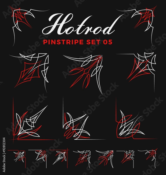 Fototapeta Zestaw vintage pin striping corner line art. uwzględnij nierozwijaną ścieżkę. Użyj na naklejkę winylową, szablon do malowania, tatuaż. Ilustracji wektorowych