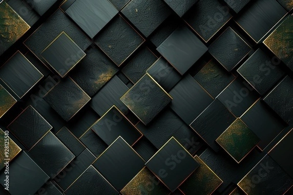 Obraz Abstract black and gold squares pattern.
