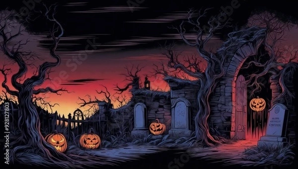 Fototapeta Haunted Graveyard at Twilight