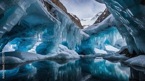 Obraz Stunning view inside a crystal-clear ice cave.