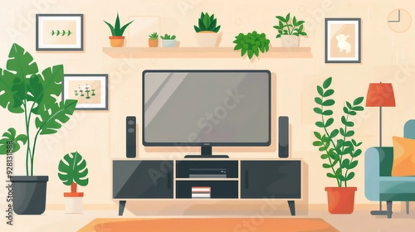 Fototapeta modern living room interior with TV screen