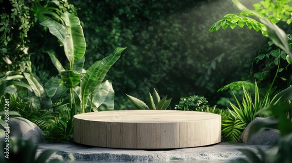 Fototapeta Wooden 3D mock up for placing cosmetics.