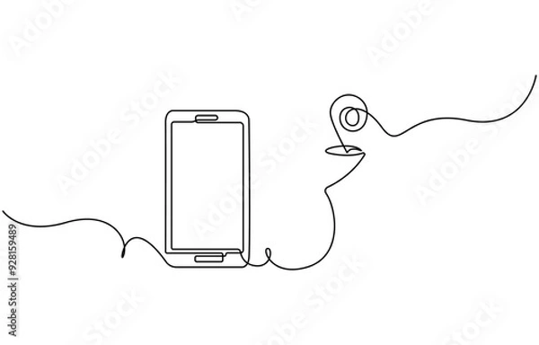 Fototapeta Single continuous line art smartphone. Mobile phone touch screen gadget modern technology design one sketch outline drawing vector illustration, Continuous One Line Drawing Of Mobile Phone