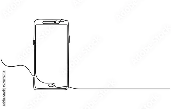 Fototapeta Single continuous line art smartphone. Mobile phone touch screen gadget modern technology design one sketch outline drawing vector illustration, Continuous One Line Drawing Of Mobile Phone