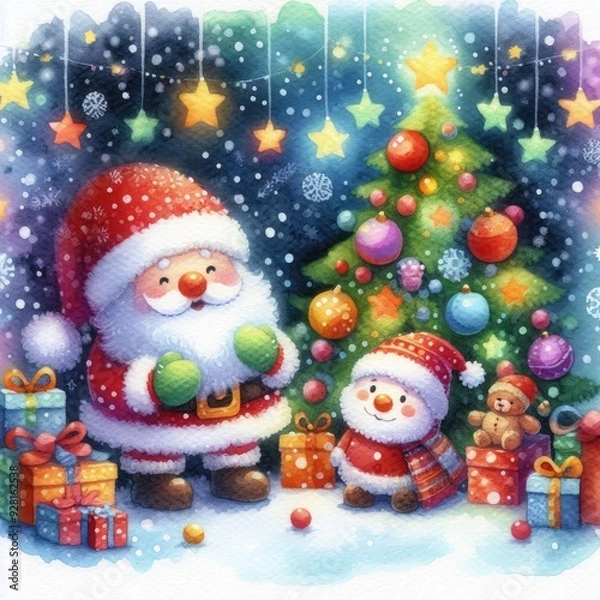 Fototapeta Santa Claus with a Festive Christmas Tree with Generative AI.