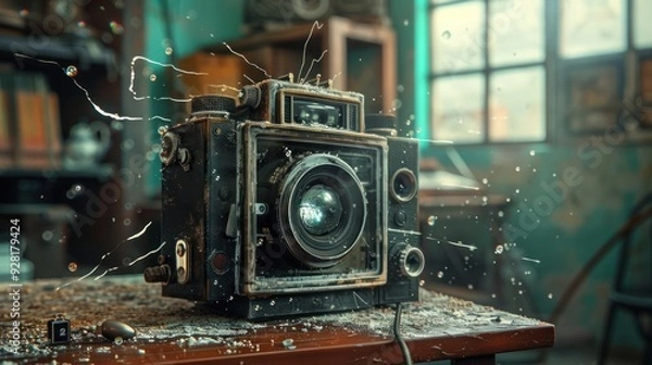 Fototapeta camera scratch and televition