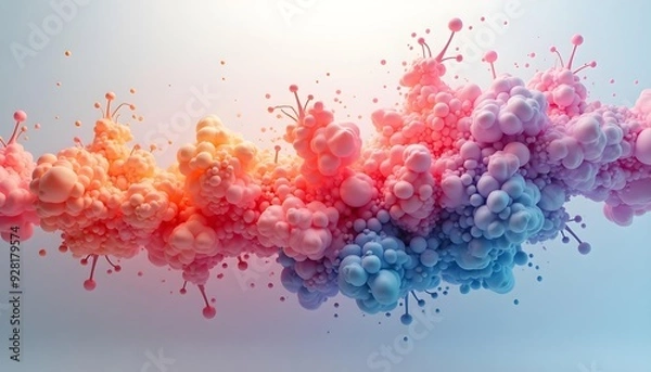 Fototapeta Vibrant abstract fluid art with swirling red, orange, and blue paint-like textures against a white background