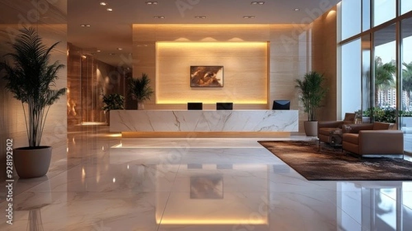 Fototapeta Modern reception area lobby area interior design, Generative AI