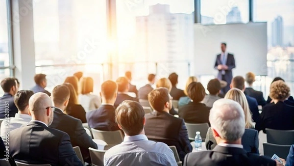 Fototapeta Soft Focus Business Conference - Gentle blur effect of a business conference or seminar setting.
