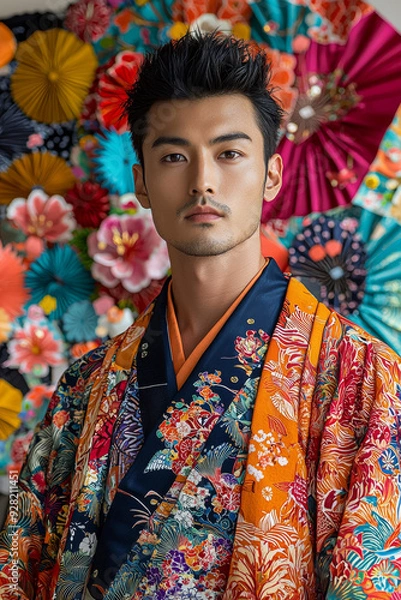 Fototapeta 伝統的なローブを着たアジア人男性の鮮やかな肖像画