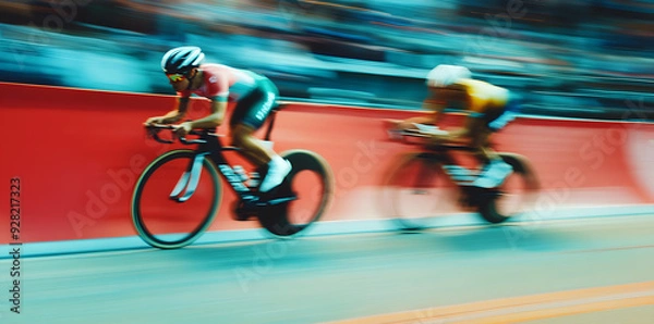 Fototapeta Cyclist pedaling on a racing bike on competition