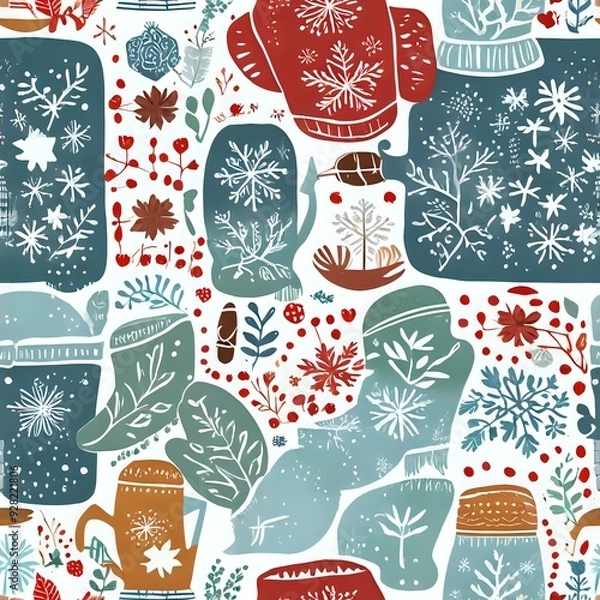 Obraz Seamless Pattern: Christmas Winter Floral Patchwork Textile Design