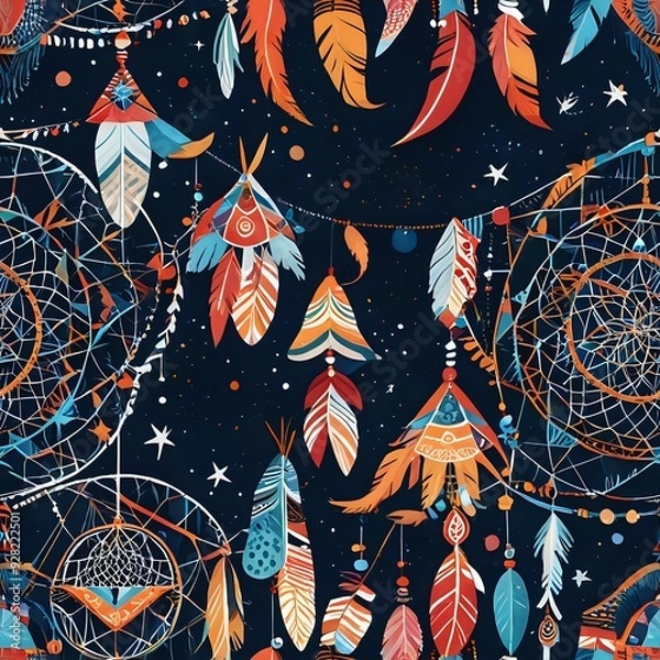 Fototapeta Vibrant Dreamcatcher Pattern - Seamless Wallpaper