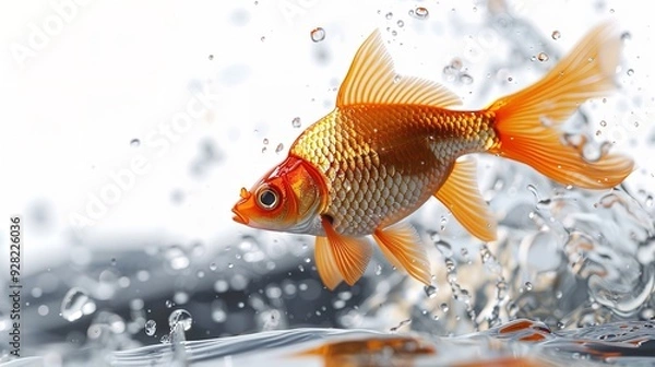 Fototapeta Rainbow trout jumping out of water with splashes on white background