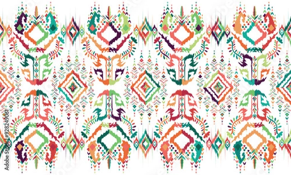Fototapeta Abstract Ikat pattern with seamless design, perfect for ethnic-themed backgrounds, curtains, carpets, wallpapers, clothing, and decorations. Ideal for wrapping paper, batik, and other creative uses.