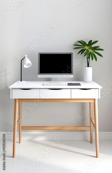 Fototapeta Ultra-realistic product photography of a simple, clean, modern Ikea desk.