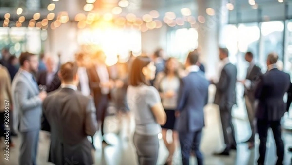 Fototapeta Soft Focus Business Gathering - Gentle blur effect showcasing a business gathering with blurred figures.
