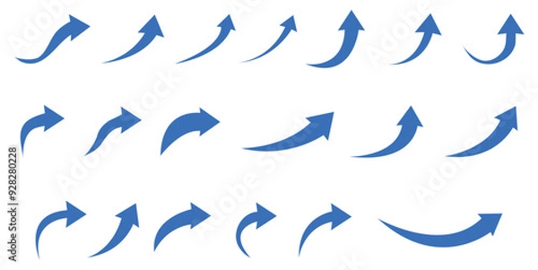 Obraz blue flat curved arrow icon sheet. diffrent arrow indicators symbols isolated vector illustration