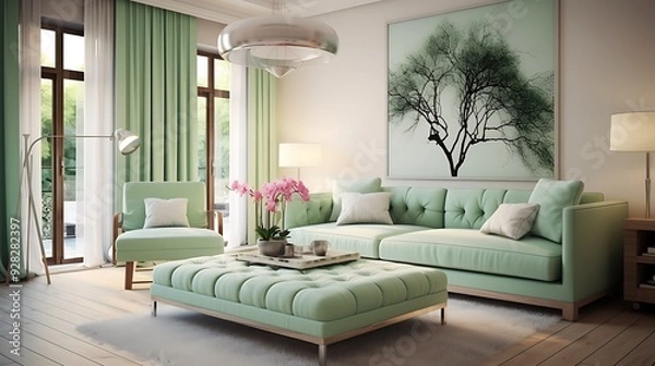 Obraz Living room showcasing refreshing mint green elements
