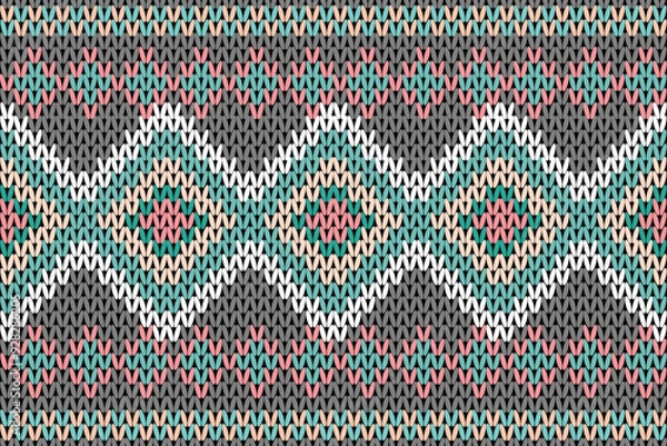 Fototapeta Needlework vector seamless knitted pattern. For fabric sweater cloth ,clothing ,wrapping paper,backdrop , gift card,or background .