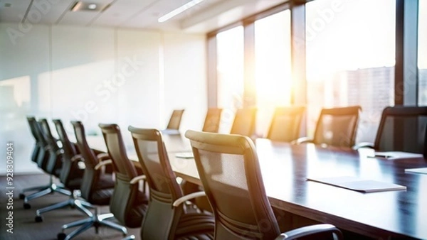 Fototapeta Soft Focus Conference Room - Gentle blur of a conference room setting with office furnishings.
