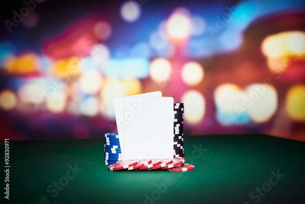 Fototapeta Poker chips with blank cards
