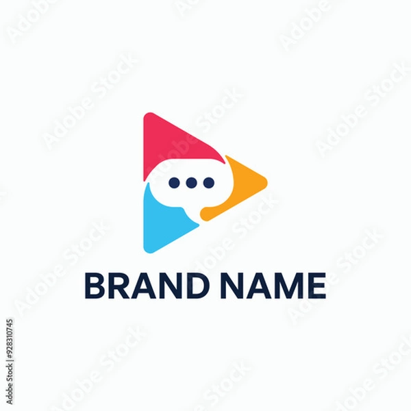 Fototapeta Bubble Chat and Play Button Logo Concept